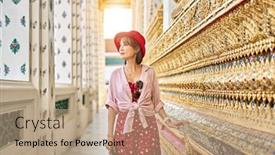  Presentation with thai temple - Presentation theme featuring thai-woman-enjoying-looking background and a coral colored foreground