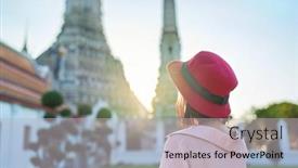  Presentation with thai temple - PPT theme with thai-woman-looking-at-wat background and a light gray colored foreground
