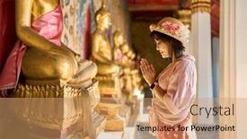  Presentation with thai temple - Presentation theme featuring thai-woman-praying-and-making background and a coral colored foreground