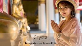  Presentation with thai temple - Presentation having thai-woman-praying-and-making background and a coral colored foreground