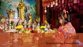  Presentation with thai temple - PPT theme featuring thai-woman-praying-at-temple background and a red colored foreground
