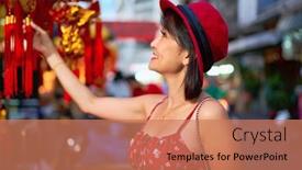  Presentation with china shopping - Slide set having thai-woman-shopping-for-good background and a coral colored foreground