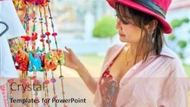  Presentation with thai temple - Presentation theme featuring thai-woman-shopping-for-souvenirs background and a coral colored foreground