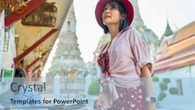  Presentation with thai temple - PPT theme having thai-woman-shopping-for-souvenirs background and a light blue colored foreground
