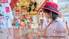  Presentation with thai temple - Theme enhanced with thai-woman-shopping-for-souvenirs background and a coral colored foreground