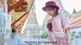  Presentation with thai temple - Presentation theme with thai-woman-shopping-for-souvenirs background and a light blue colored foreground