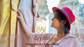  Presentation with thai - PPT layouts consisting of thai-woman-shopping-for-traditional background and a coral colored foreground