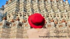  Presentation with thai temple - Slides featuring thai-woman-taking-photo background and a coral colored foreground