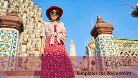  Presentation with thai temple - Slides consisting of thai-woman-walking-down-stairs background and a violet colored foreground