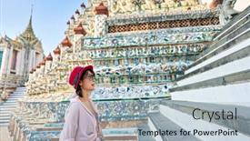  Presentation with bangkok - Slide set with thai-woman-walking-up-stairs background and a light blue colored foreground