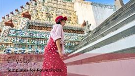 Presentation with bangkok - Slide deck consisting of thai-woman-walking-up-stairs background and a red colored foreground