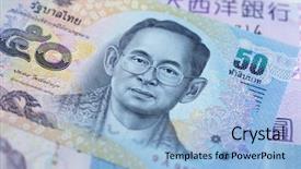  Presentation with halloween flying bats note - Theme consisting of thailand 50 bath note closeup background and a light blue colored foreground