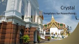  Presentation with bangkok - Amazing slide deck having thailand bangkok temple against sky backdrop and a teal colored foreground
