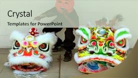  Presentation with masks - Amazing PPT theme having thailand dance - dragon masks backdrop and a soft green colored foreground