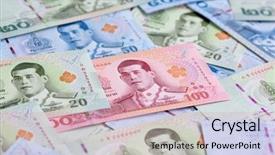  Presentation with 2018 - PPT layouts enhanced with thailand economy - banknotes of the tailand new background and a soft green colored foreground