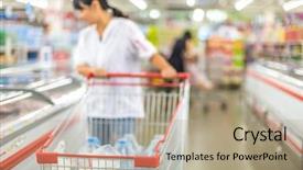  Presentation with economy - Colorful PPT theme enhanced with thailand economy - blur background of people shopping backdrop and a coral colored foreground