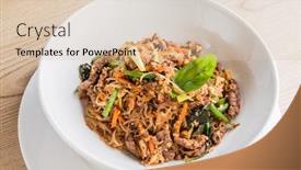  Presentation with thailand food - PPT layouts having thailand-food-on-the-wooden background and a lemonade colored foreground