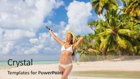  Presentation with sun tanning - Colorful PPT layouts enhanced with thailand free - happy bikini woman having fun backdrop and a lemonade colored foreground