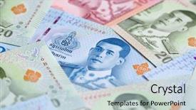  Presentation with 2018 - Colorful presentation theme enhanced with thailand king - banknotes of the tailand new backdrop and a light blue colored foreground