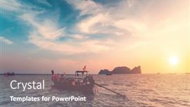  Presentation with mountain water - PPT theme consisting of thailand-ocean-boats-cruise-people background and a coral colored foreground