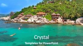  Presentation with hotel de ville or town - Presentation theme featuring thailand phi phi island - exotic bay with hotel villas background and a ocean colored foreground