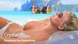  Presentation with relaxing - Audience pleasing theme consisting of thailand phi phi island - young woman relaxing backdrop and a  colored foreground