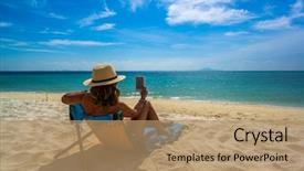  Presentation with jetty on a tropical - Colorful slide deck enhanced with thailand reading an e-book backdrop and a coral colored foreground