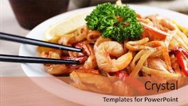  Presentation with thailand food - Beautiful presentation theme featuring thailand restaurant food - chinese noodles with vegetables backdrop and a coral colored foreground