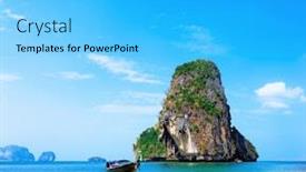  Presentation with water ocean - Colorful slide deck enhanced with thailand scenery landscape tropical island and boat in blue ocean water backdrop and a cyan colored foreground