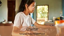  Presentation with thai - PPT theme consisting of teenage thai girl using computer background and a coral colored foreground