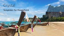  Presentation with boats - Amazing presentation having thailand travel holidays background summer tropical sea beach long tail boats on tropical beach railay beach in thailand backdrop and a light blue colored foreground