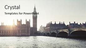  Presentation with parliament westminster london england - Slide deck consisting of thames river - big ben and westminster background and a sky blue colored foreground