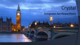  Presentation with parliament westminster london england - Cool new slides with thames river - london government houses backdrop and a light blue colored foreground