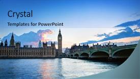  Presentation with westminster - Audience pleasing slide set consisting of thames river - london the uk big ben backdrop and a light blue colored foreground