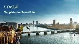  Presentation with westminster - PPT theme featuring thames river - westminster aerial view london uk background and a ocean colored foreground