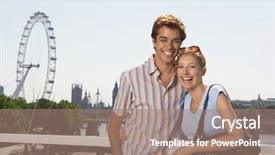  Presentation with young happy couple - Colorful PPT layouts enhanced with vacationing couple against thames river backdrop and a coral colored foreground