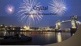  Presentation with fireworks on bridge - Audience pleasing presentation design consisting of tower bridge with fireworks - celebration backdrop and a teal colored foreground