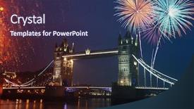  Presentation with united - Presentation theme featuring tower bridge with fireworks - celebration background and a ocean colored foreground