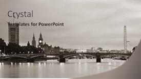  Presentation with westminster - PPT theme consisting of thames river panorama with london eye and westminster palace in black and white in london background and a light gray colored foreground