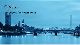  Presentation with westminster - Beautiful PPT theme featuring thames river panorama with london eye and westminster palace in black and white in london backdrop and a light blue colored foreground