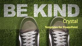  Presentation with attention - Slide deck enhanced with thank attention - top view of sneakers background and a tawny brown colored foreground