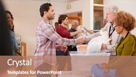  Presentation with community center - Presentation design with thank black - people donating clothing to charity background and a coral colored foreground