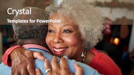  Presentation with collage of families celebrating christmas - Presentation consisting of thank black - senior couple hugging as they background and a violet colored foreground