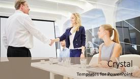  Presentation with handshake between healthcare and it - Amazing PPT theme having thank boss - handshake between business people backdrop and a  colored foreground