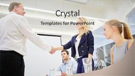  Presentation with thank - Presentation theme with thank boss - manager gratulates succesful businesswoman background and a  colored foreground