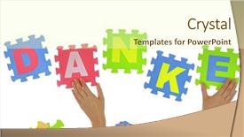 Presentation with puzzle pieces - Presentation with thank card kids - hands forming word danke background and a soft green colored foreground