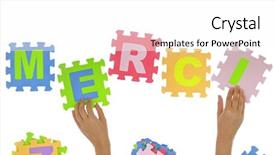  Presentation with jigsaw - Presentation theme consisting of thank card kids - hands forming word merci background and a white colored foreground