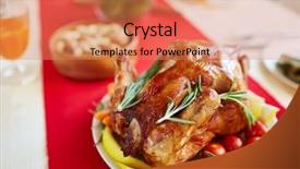  Presentation with turkey - Slide deck featuring thank giving - closeup of delicious glistening roasted background and a  colored foreground