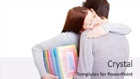  Presentation with hug - Amazing PPT layouts having thank giving - happy woman with gift thanking backdrop and a lemonade colored foreground