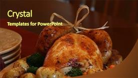  Presentation with turkey - Slides having thank giving - roast turkey potatoes onions broccoli background and a  colored foreground